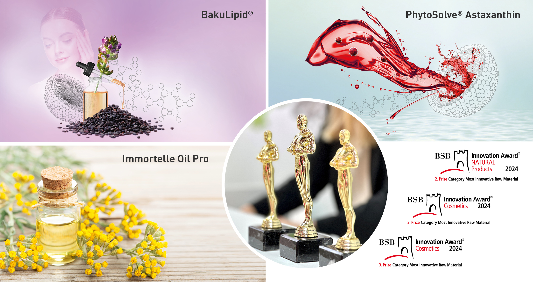 BSB Innovation Awards 2024 for BakuLipid, PhytoSolve Astaxanthin and Immortelle Oil Pro